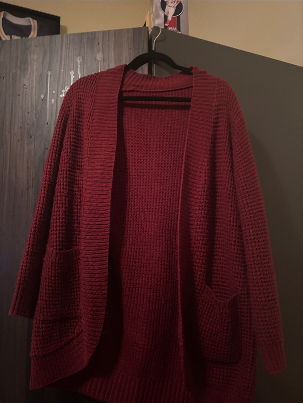 Cozy Open-Front Women's Cardigan Sweater - Burgundy Size Small